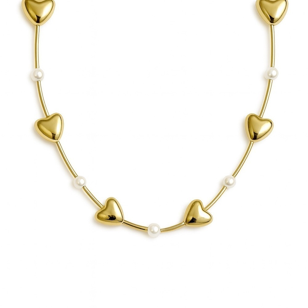 Gold Heart and Pearl Necklace